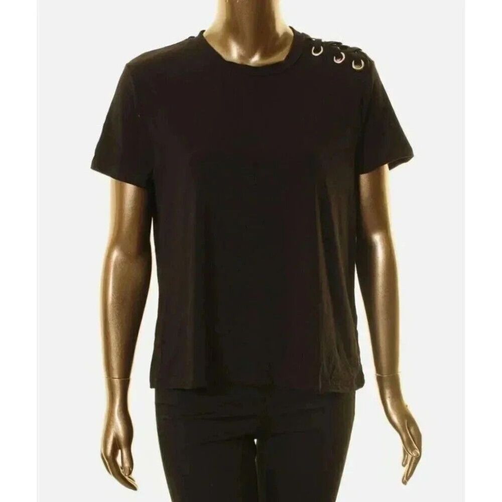 Rachel Roy Women's Tahia Grommet Lace-up Casual Shirt, Black, Small